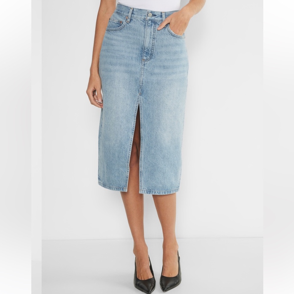 Aritzia Denim Forum The '90s Halle Denim Skirt High-rise Midi size 23